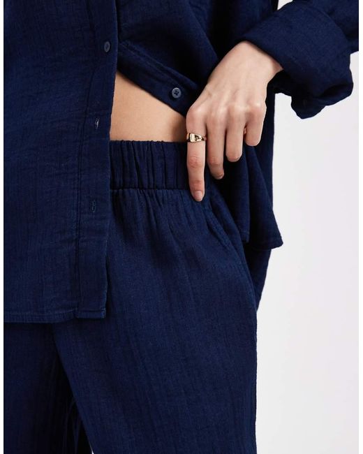 ONLY Blue Wide Leg Seersucker Trouser Co-ord