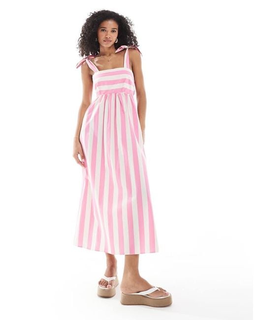 New Look Pink Striped Poplin Midi Dress