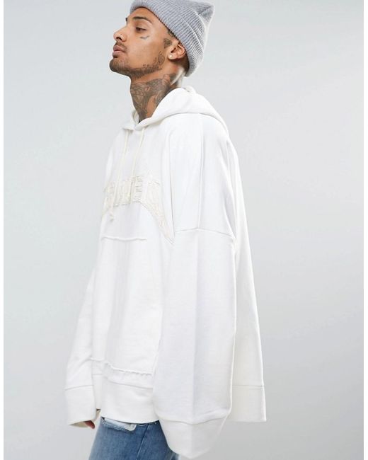 Granted White Super Oversized Grunge Hoodie With Extra Long Sleeves for men