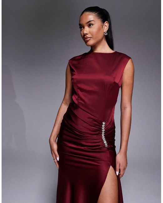 Jarlo Purple Embellished Satin Midaxi Dress With Thigh Split