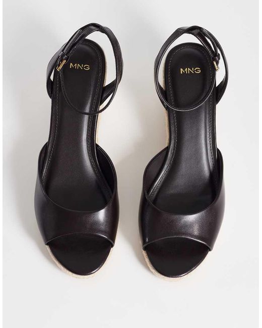 Mango White Faux Leather Heeled Peep Toe Wedges