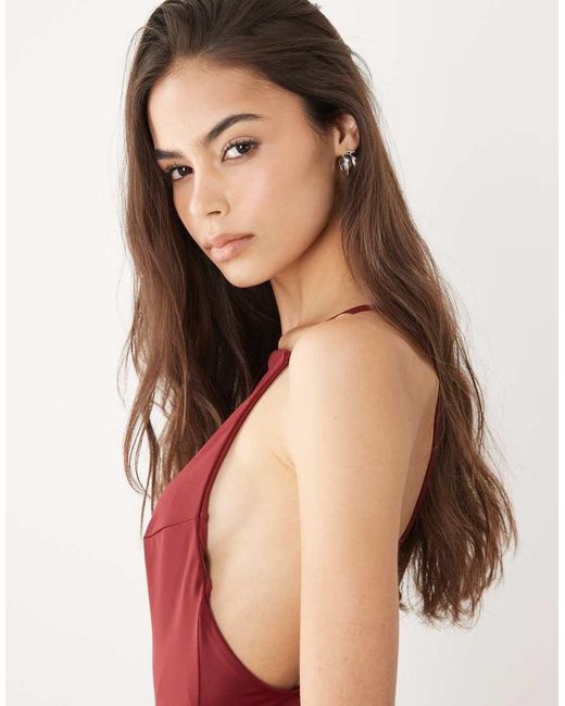 ASOS Red Asos Design Tall Tina High Neck Swimsuit