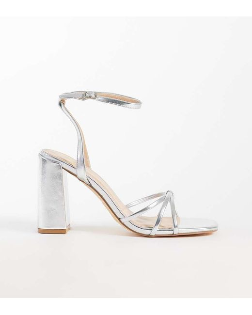 SEQWL Wide Fit White Strappy Barely There Block Heeled Sandal