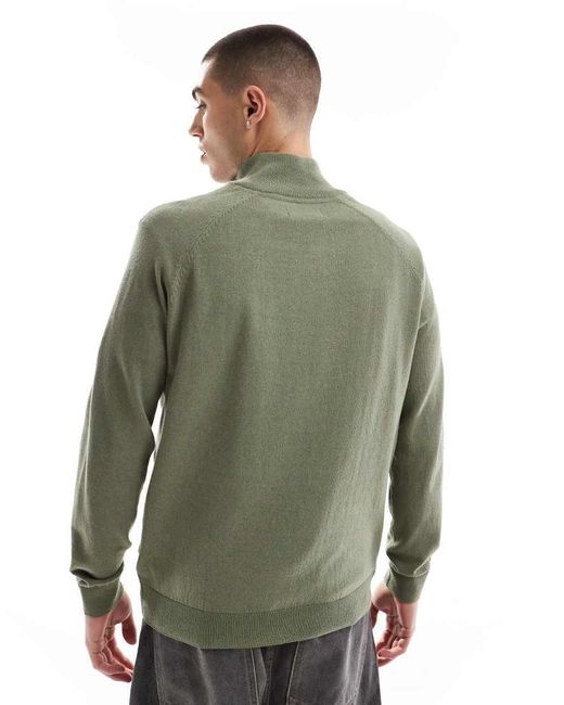 Maglione Kaki Con Zip Corta di Threadbare in Green da Uomo