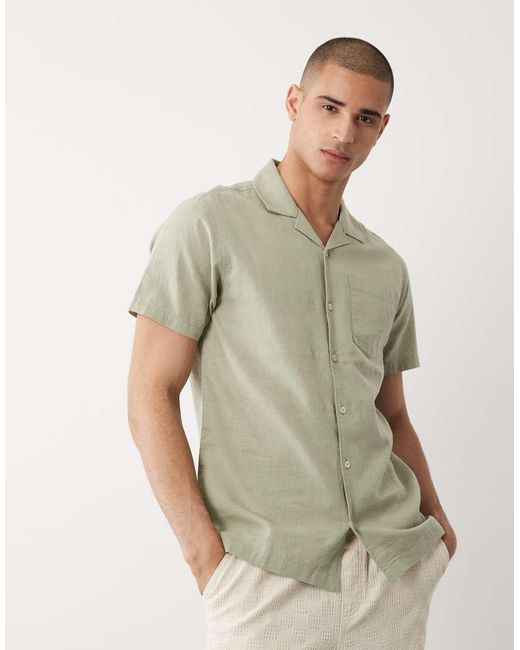 Threadbare Green Short Sleeve Linen Mix Shirt for men