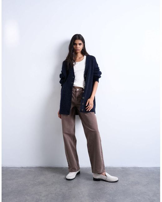 Ultimate - gilet coupe boyfriend en maille - bleu marine TOPSHOP en coloris Blue