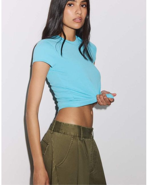 Stradivarius Blue Basic Short Sleeve Round Neck T-shirt