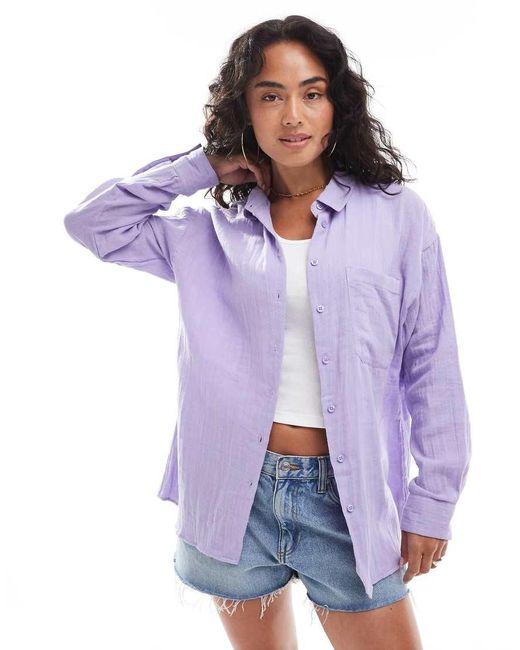 ASOS Purple Oversized Textured Cotton Shirt