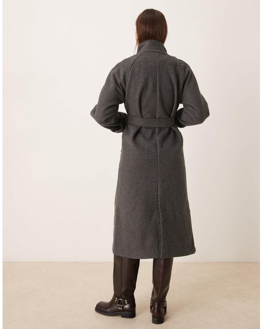 New Look Gray Tie Waist Funnel Neck Coat