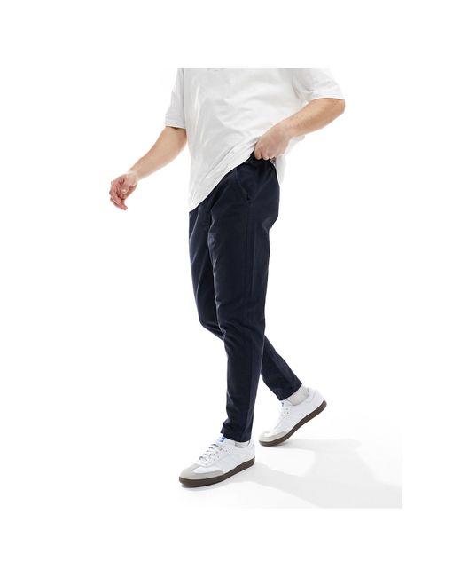 Another Influence Blue Cotton Twill Tapered Trousers for men