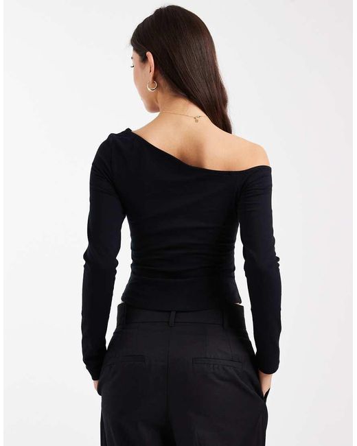 ASOS Black Cotton Off Shoulder Long Sleeve Top