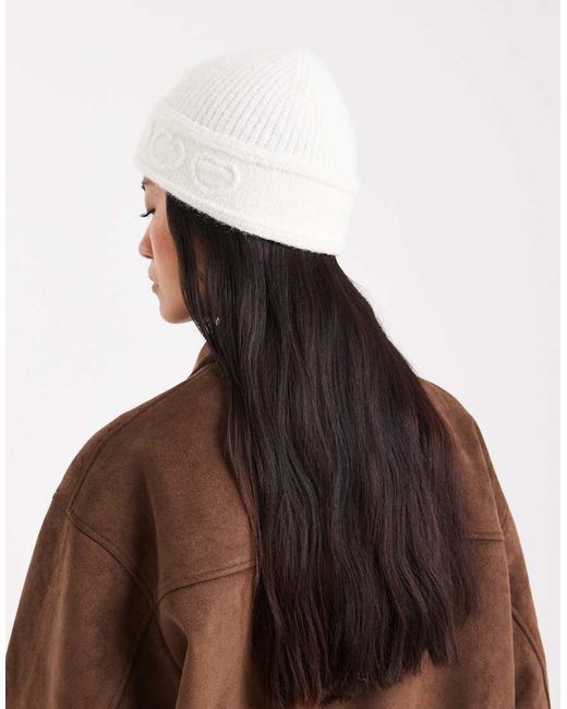 Miss Selfridge Brown Embroidered Hearts Knit Beanie