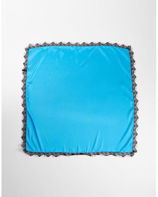 ASOS Blue Medium Headscarf With Lace Trim