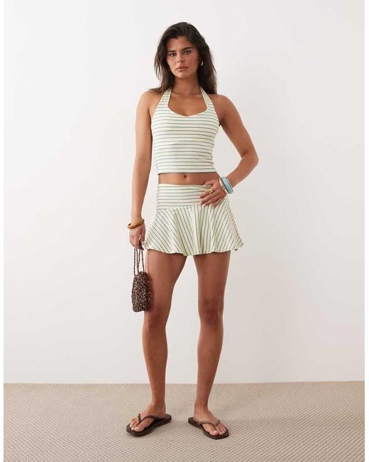 The Frolic Multicolor Exclusive Jersey Sweetheart Neckline Halter Top Co-ord
