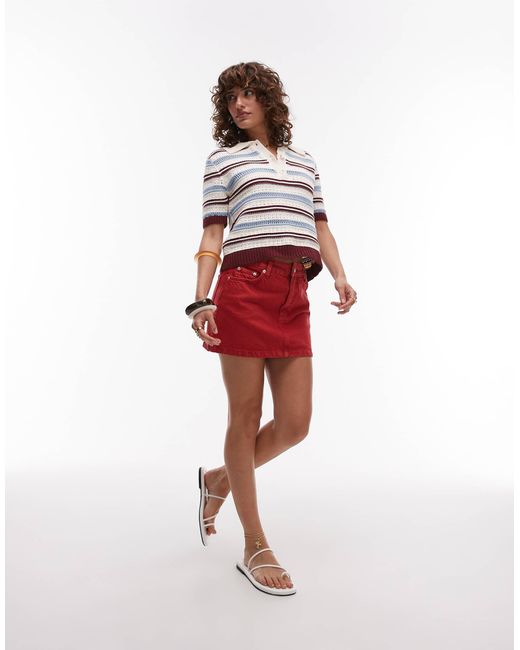 Jupe courte à basque en jean TOPSHOP en coloris Red