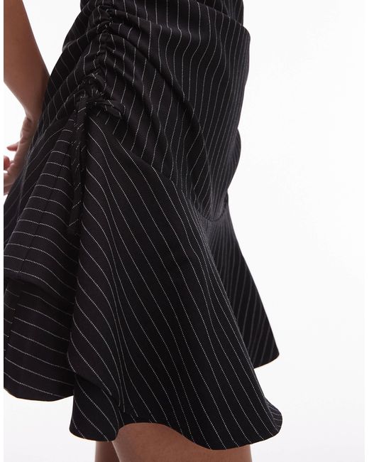 ASOS Black Short Sleeve Mini Dress With Ruching Tie Waist Detail