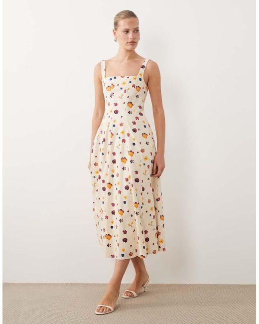 Abercrombie & Fitch Natural Sleeveless Midi Dress With Godet Hem