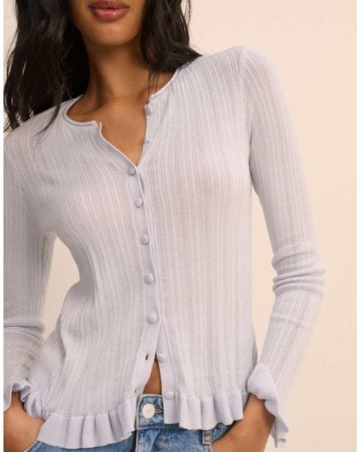 Nobody's Child Natural Baby Rib And Ruffle Sheer Knit Cardigan