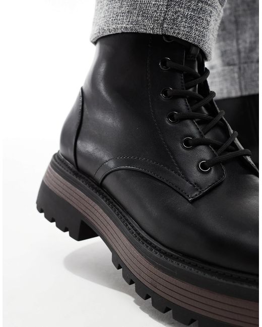 ASOS – e arbeiter-schnürstiefel mit dicker sohle in Black für Herren