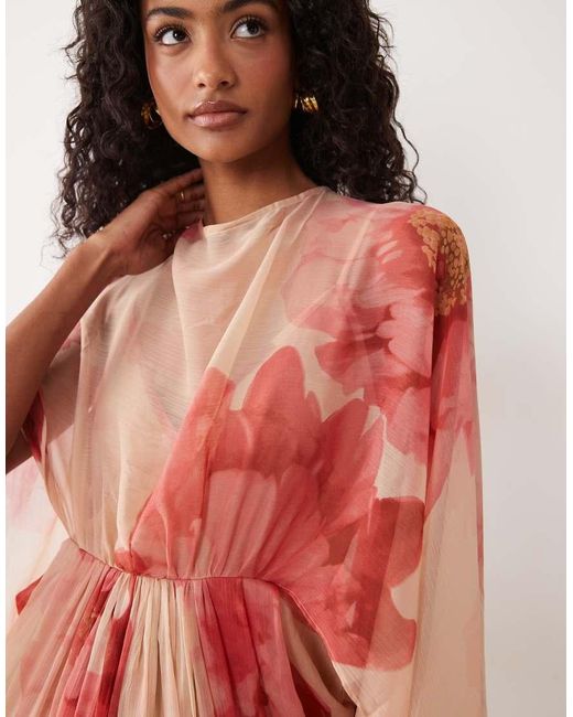 ASOS Pink Draped Cape Bodice With Skirt And Open Back With Tassel Detail Maxi Dress