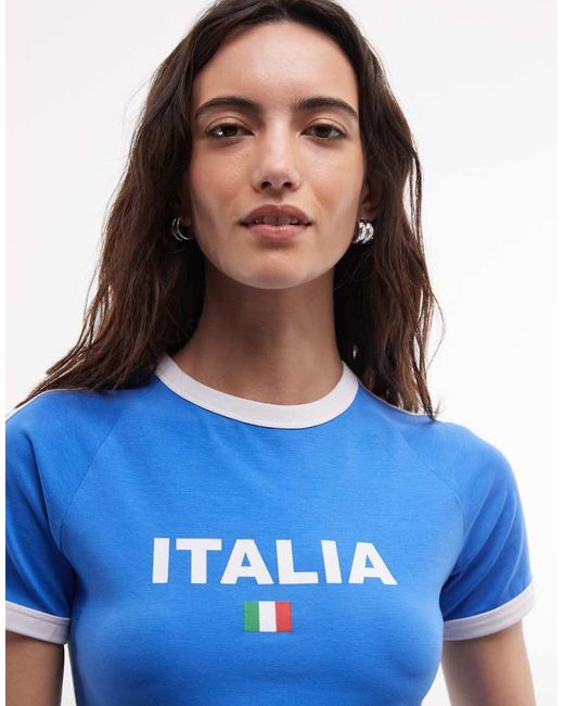 Reclaimed Vintage Blue Baby Tee With Italia Slogan