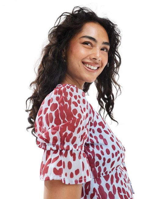 Wednesday's Girl Red Leopard Print V-neck Mini Dress