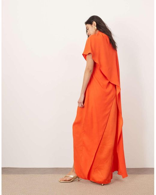 ARRANGE Orange Asymmetric Caped Maxi Dress
