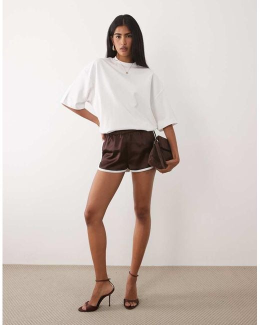 ASOS White Contrast Seam Satin Runner Shorts
