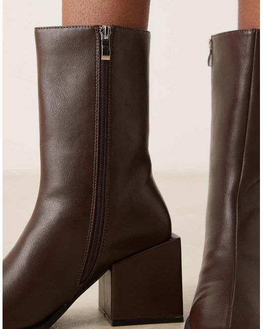 Glamorous Natural Block Heel Square Toe Boots