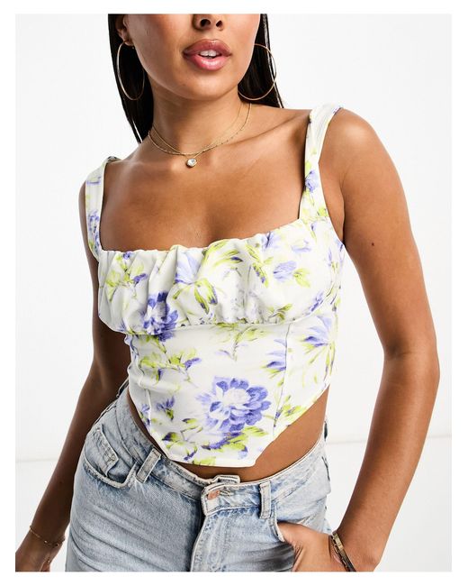 ASOS Scuba Gathered Bust Corset Top in Blue | Lyst