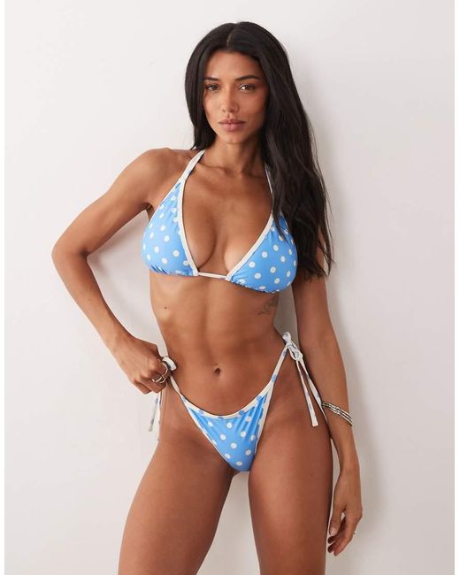 Peek & Beau Blue Triangle Bikini Top With Contrast Trim