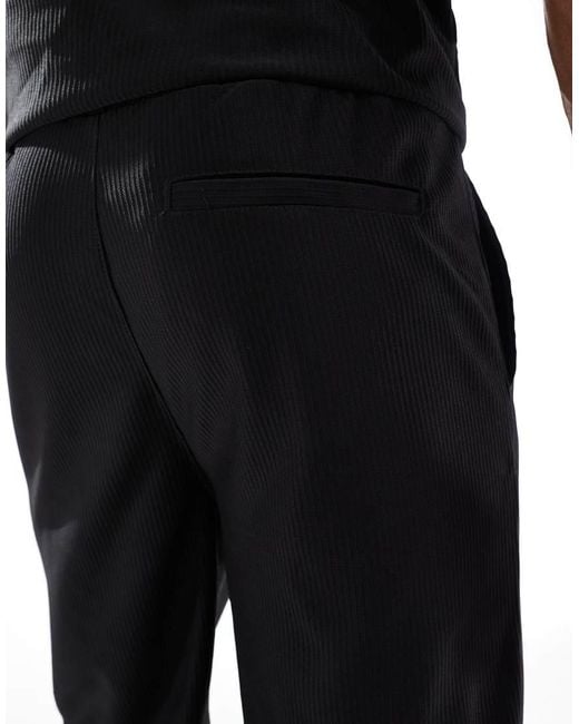 Only & Sons Black Plisse Loose Trousers Co-ord for men