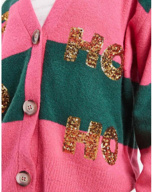 Brave Soul Red Christmas Stripe Cardigan With Sequin Detail