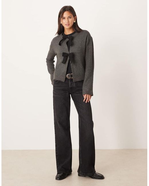 Brave Soul Black Cardigan With Velvet Bow Detail