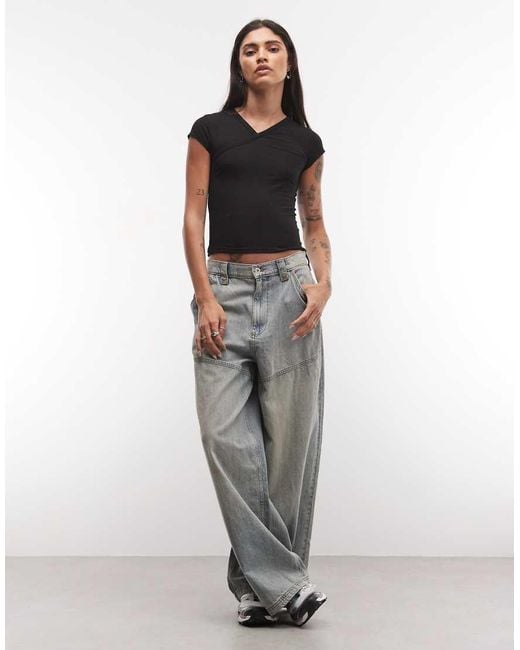 Collusion Black Wrap Front Fitted Top