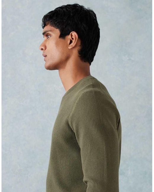 Mango Green Cotton Mix Knitted Crew Neck Jumper for men