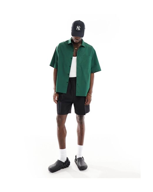 ASOS Green Short Sleeve Boxy Oversized Poplin Shirt for men