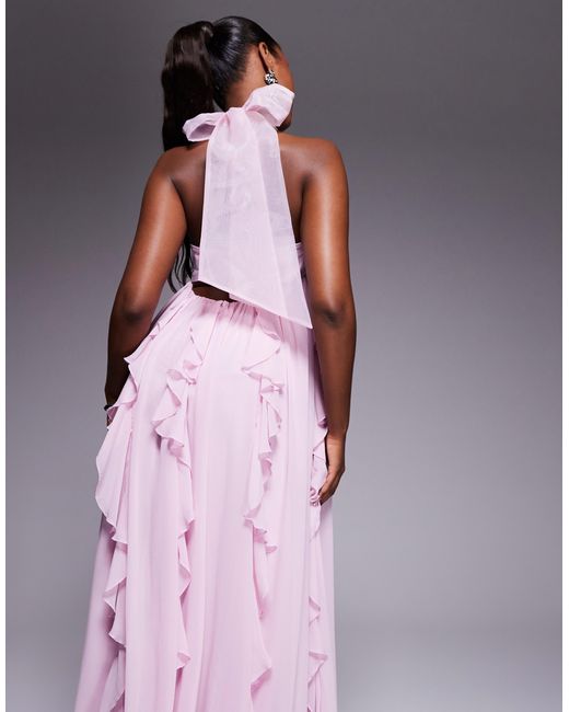 ASOS Purple Halter Maxi Dress With Waterfall Ruffles