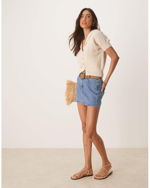 ASOS Blue Knitted Structured Collar Short Sleeve Cardigan With Gold Buttons