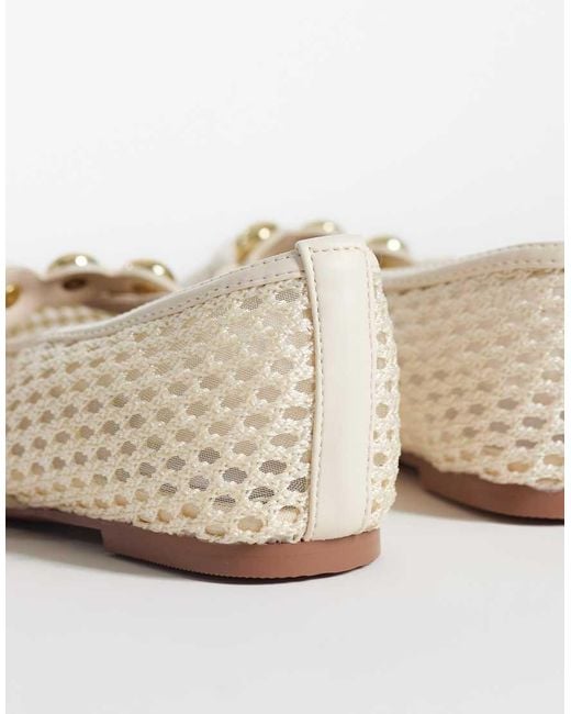 River Island White Crochet Ballet Flats With Gold Detail