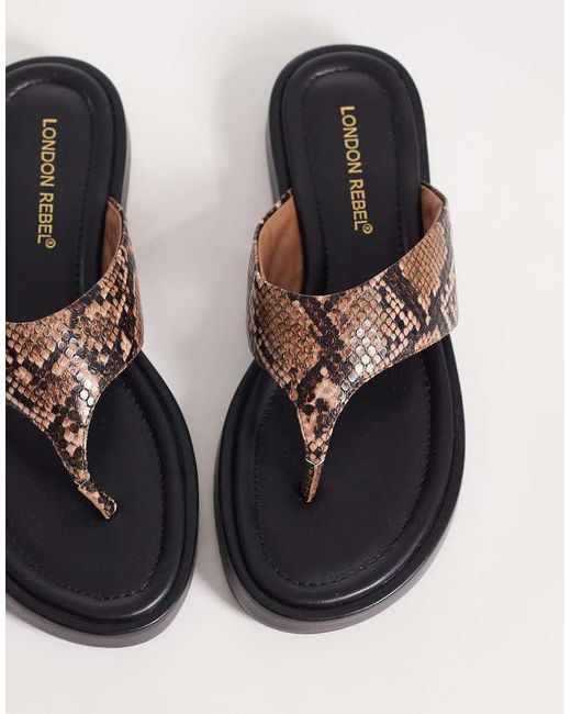 London Rebel Brown Mira Flatform Thong Sandals