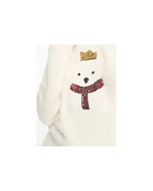 Brave Soul Petite Fluffy Polar Bear Christmas Jumper-white