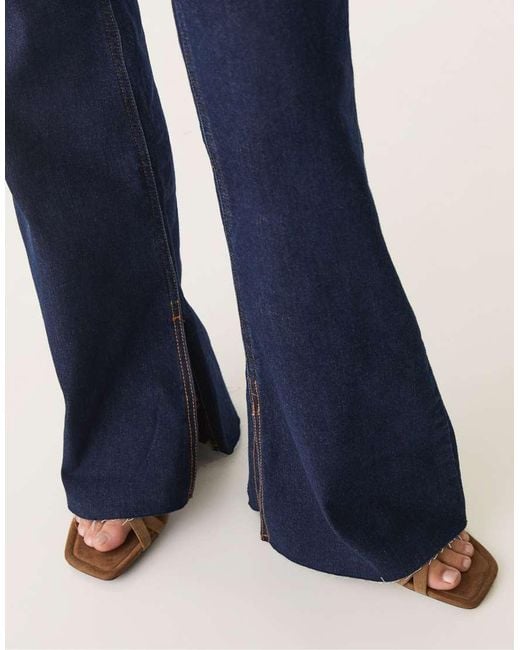 Stradivarius Blue D74 Split Hem Flared Jeans