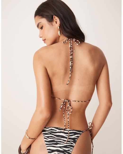 Stradivarius Natural Reversible Zebra Bikini Top