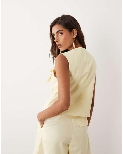 Vila Natural Linen Touch Bow Detail Tailored Waistcoat Co-ord