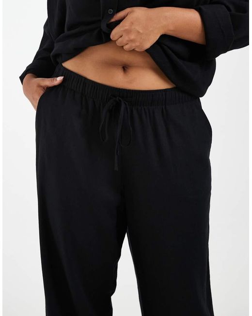 Vero Moda Black Linen Touch Wide Leg Pants With Drawstring Waist