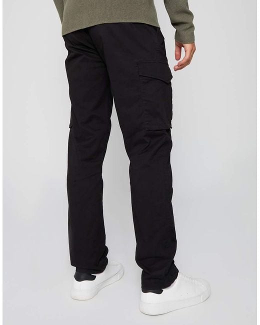 Threadbare Black Cotton Cargo Trousers With Stretch for men