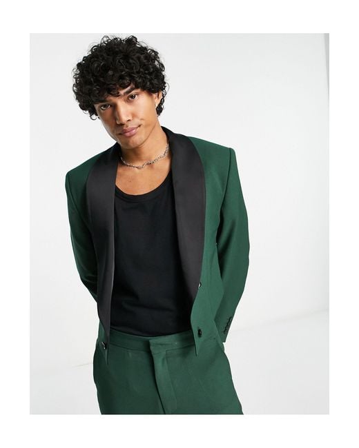 ASOS Green Cropped Suit Jacket With Contrast Satin Lapel for men