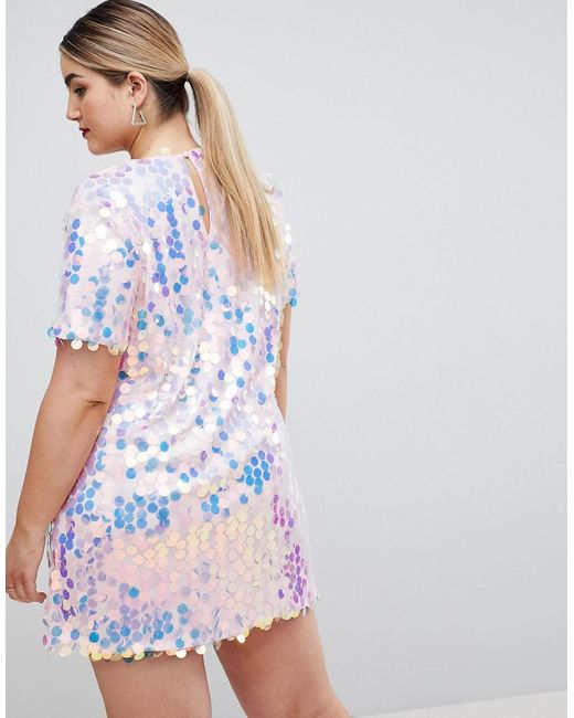 Missguided Sequin Festival T-shirt Dress in Blue | Lyst UK