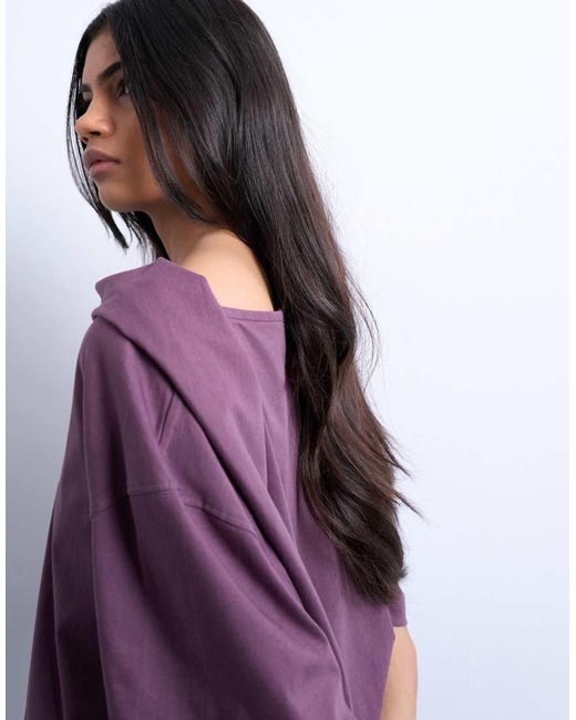 TOPSHOP Purple Scarf Neck Detail Drop Shoulder T-shirt
